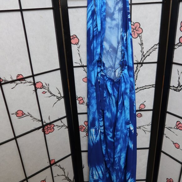 West African Vibrant Blue Tie-Dye Halter Neck Backless Sundress One Size NWOT - Picture 9 of 16